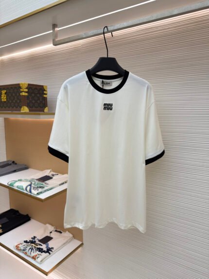 MIU MIU Embroidered Logo Short-Sleeve Top