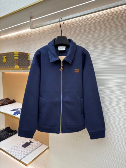 Miu Miu Zip-Up Jacket with Small Leather Logo Patch and Embroidery