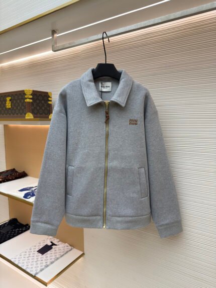 Miu Miu Zip-Up Jacket with Small Leather Logo Patch and Embroidery