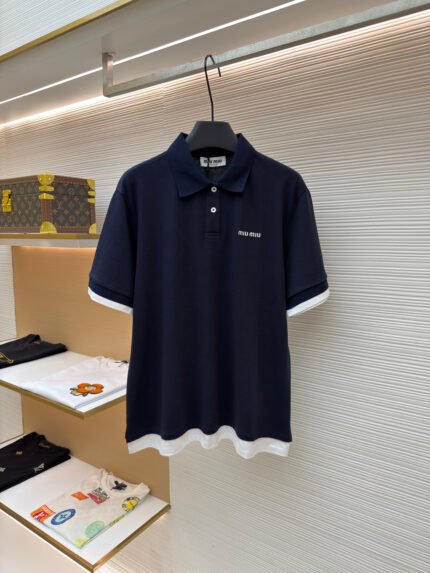 MIU MIU Classic Logo-Embroidered Panel Polo Shirt