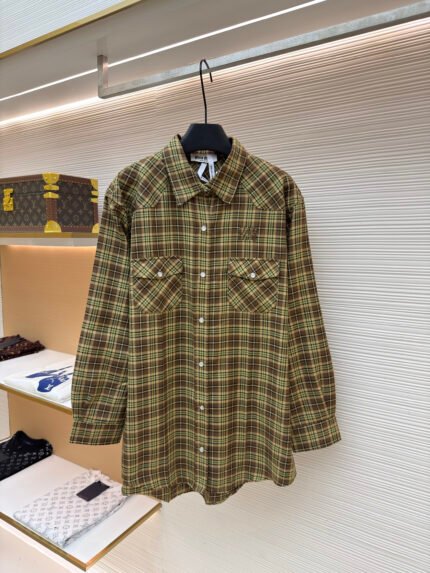 Miu Miu Long-Sleeve Plaid Shirt with Collar and Single-Breasted Button Closure