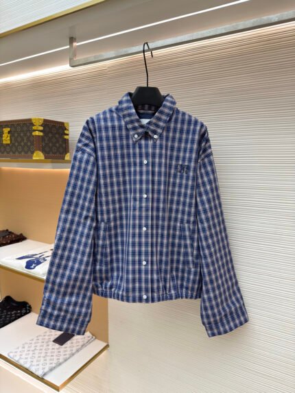 Miu Miu Blue Check Jacquard Collared Jacket