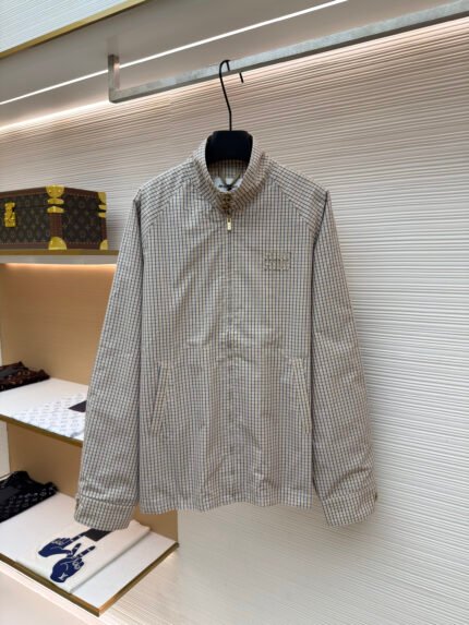 Miu Miu Stand-Collar Yarn-Dyed Check Jacket