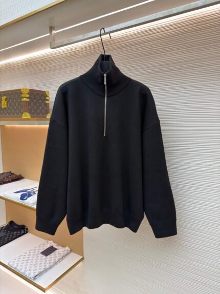 Chanel Wool and Silk Logo Pullover with Stand Collar
