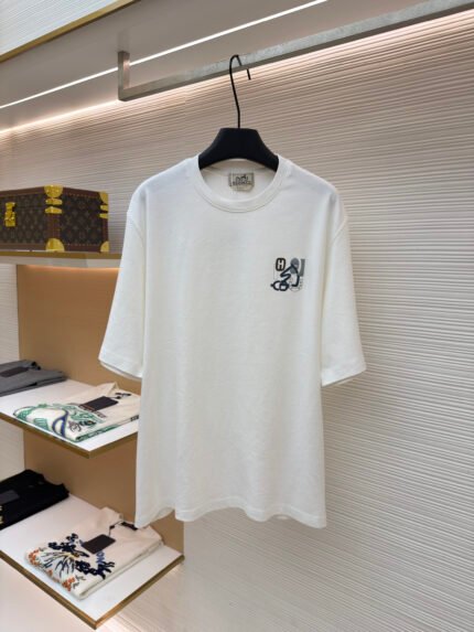 Hermès Paris Leather-Appliqué Short-Sleeve Top