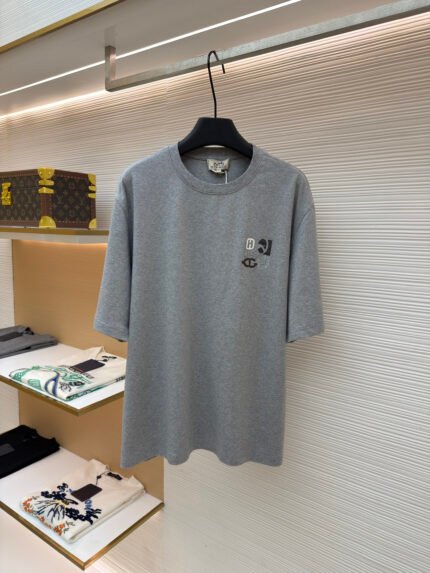 Hermès Paris Leather-Appliqué Short-Sleeve Top