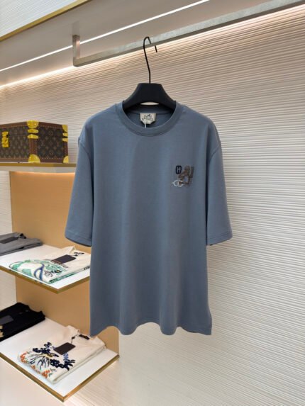 Hermès Paris Leather-Appliqué Short-Sleeve Top