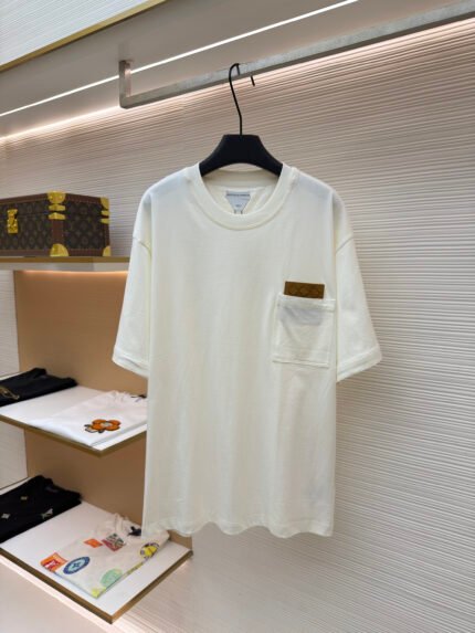 Bottega Veneta Short-Sleeved Top with Woven Leather Pocket