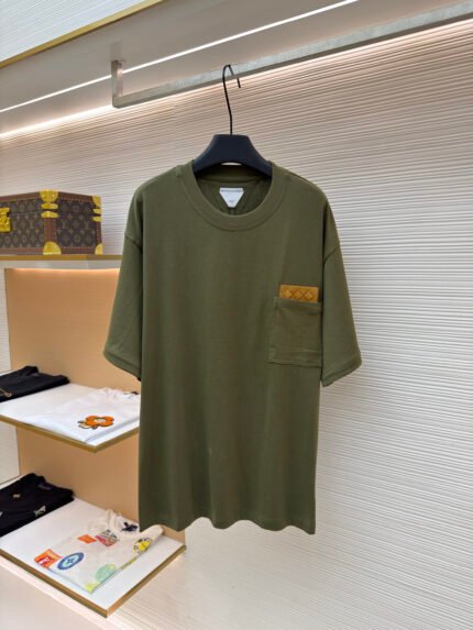 Bottega Veneta Short-Sleeved Top with Woven Leather Pocket