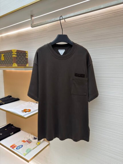 Bottega Veneta Short-Sleeved Top with Woven Leather Pocket
