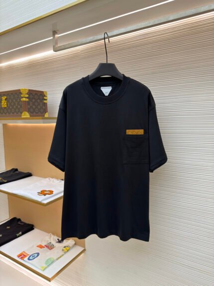 Bottega Veneta Short-Sleeved Top with Woven Leather Pocket