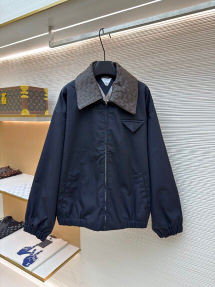 Bottega Veneta Woven Leather Collar Jacket