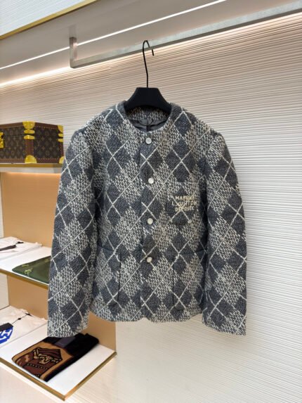 LOUIS VUITTON Tweed Jacket with Ribbon-Trimmed Plaid Pattern