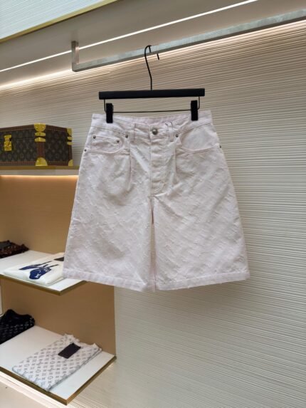 LOUIS VUITTON Pink Denim Shorts with Needle-Punched Monogram Jacquard