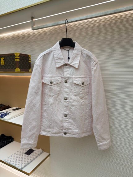 LOUIS VUITTON Pink Denim Jacket with Needle-Punched Monogram Jacquard