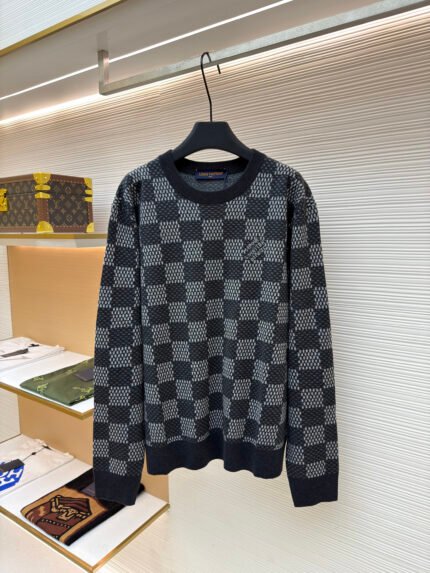 LOUIS VUITTON Crew-Neck Damier Jacquard Wool-Blend Knit Top
