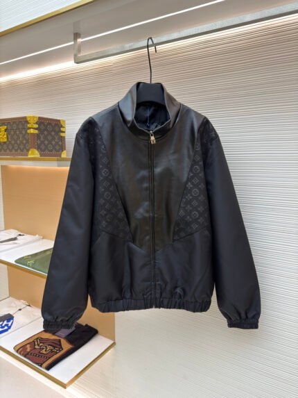 LOUIS VUITTON Monogram-Embossed Paneled Leather Jacket