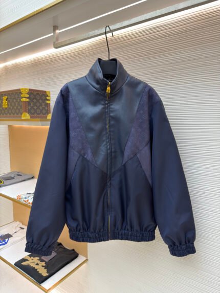 LOUIS VUITTON Monogram-Embossed Paneled Leather Jacket