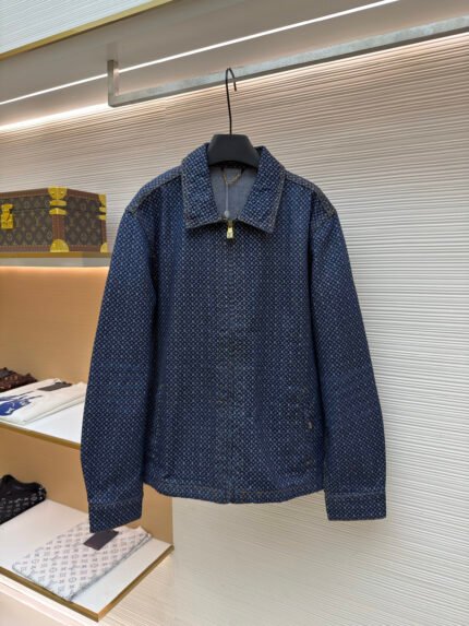 LOUIS VUITTON Monogram Jacquard Zip-Up Denim Jacket with Bead-Detail Fastenings