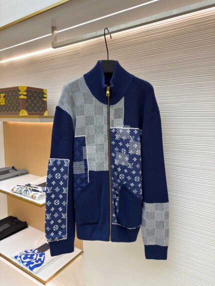 LOUIS VUITTON Paneled Zip-Neck Long-Sleeve Knit Top