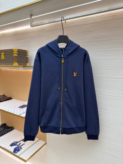 LOUIS VUITTON Zip-Up Hoodie with Lettering Patch