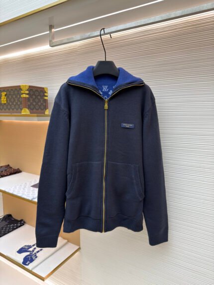 LOUIS VUITTON Reversible Jacquard Knit Sweater with Lettering Emblems