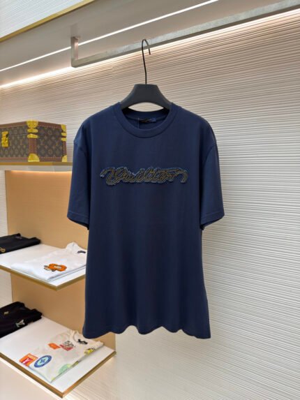 LOUIS VUITTON Denim Appliqué-Embroidered Crew-Neck Short-Sleeve Top