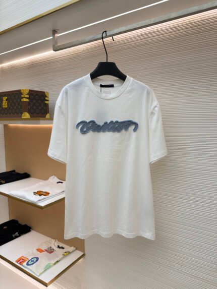 LOUIS VUITTON Denim Appliqué-Embroidered Crew-Neck Short-Sleeve Top