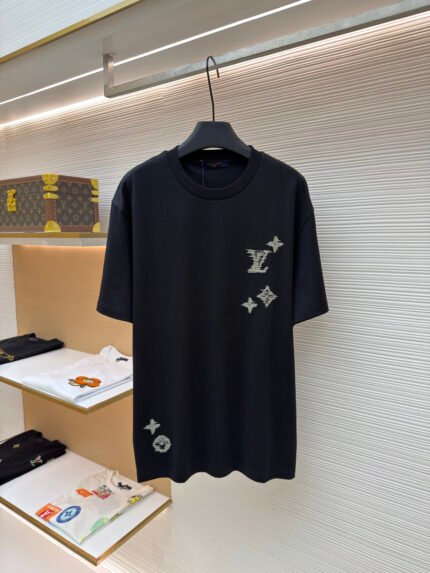 LOUIS VUITTON Monogram and Floral Color-Block Embroidered Knit Short-Sleeve Top