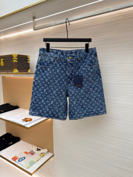 LOUIS VUITTON All-Over Print Denim Shorts