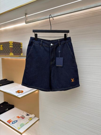 LOUIS VUITTON Cotton Twill Logo Denim Shorts