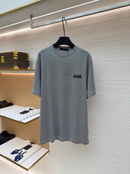 LOUIS VUITTON Striped T-Shirt with Gold-Foiled Leather Patch