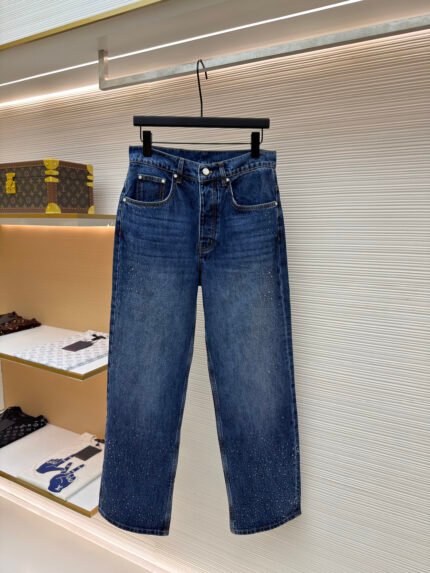 LOUIS VUITTON Straight-Leg Jeans with Rhinestone-Embellished Button Closure