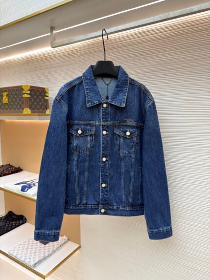 LOUIS VUITTON Denim Jacket with Letter Embroidery, Rhinestones, and Beaded Buttons