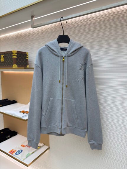 LOUIS VUITTON Embroidered Logo Zip-Up Hoodie