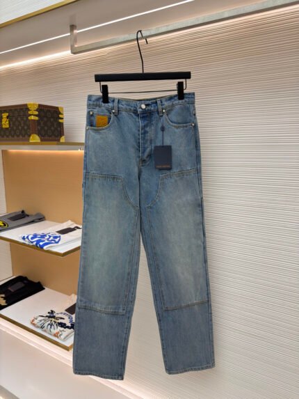 LOUIS VUITTON Distressed Washed Blue Denim Trousers