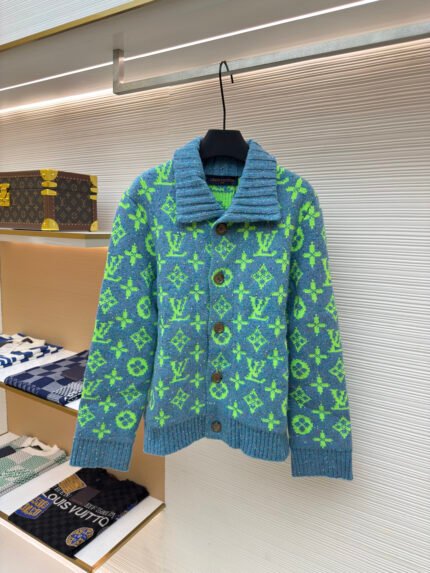 LOUIS VUITTON green multicolour wool knit jacket