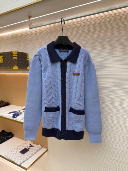 LOUIS VUITTON twisted flower leather patch knitted cardigan