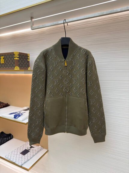 LOUIS VUITTON Jacquard Reversible Logo-Embroidered Knit Jacket