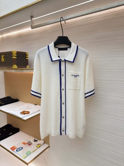 Louis Vuitton Short-Sleeved Knit Shirt with Embroidered Lettering and Color-Block Detailing
