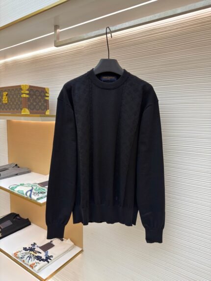LOUIS VUITTON Long-Sleeved Jacquard Knit Top with Perforated Lettering