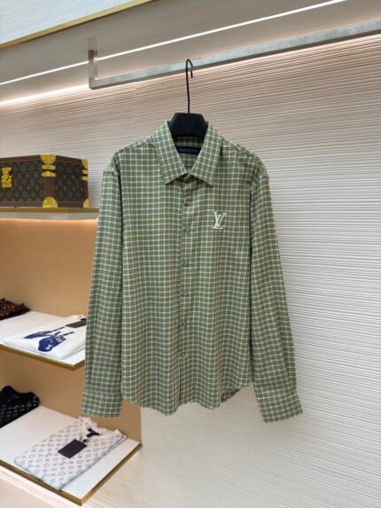 LOUIS VUITTON Checkered Long-Sleeve Shirt with Reflective Logo